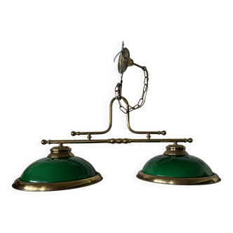 Lighting, billiard chandelier in brass and opaline