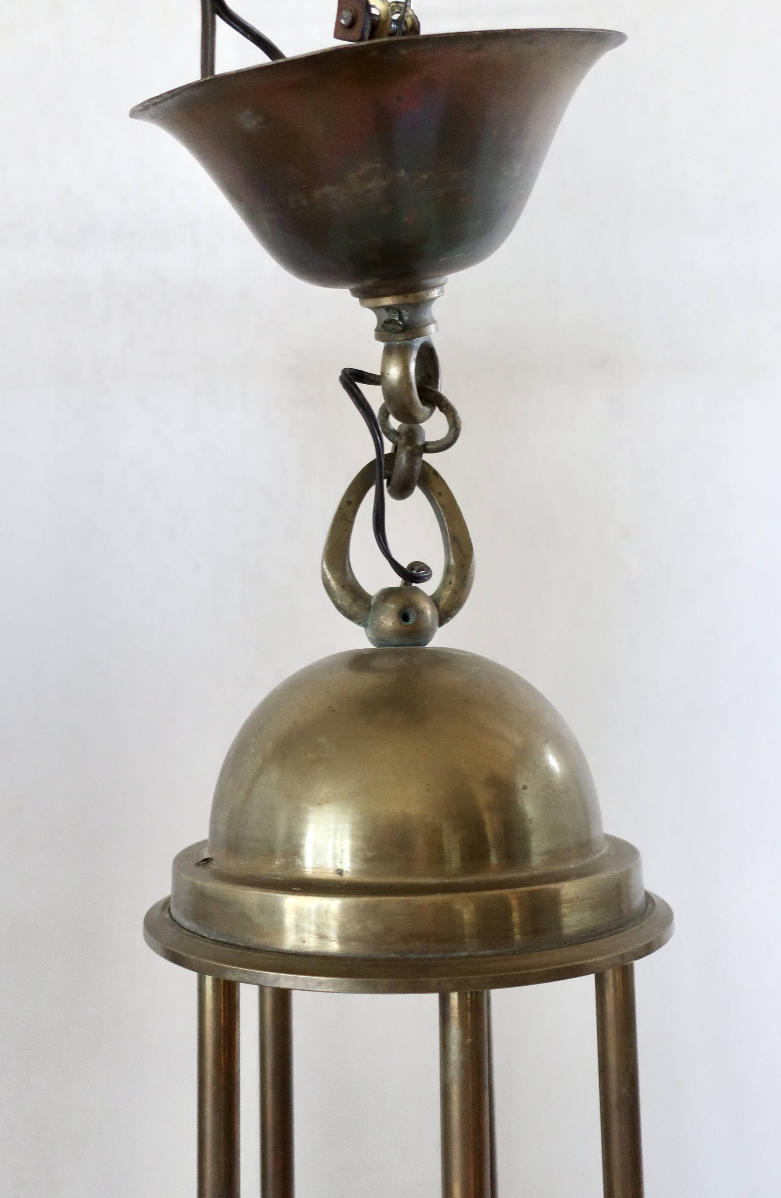 Art Deco chandelier in bronze and opaline by Jean Pascaud, 1940s.