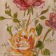 Old painting, gouache on paper, floral composition with roses, framed, under glass