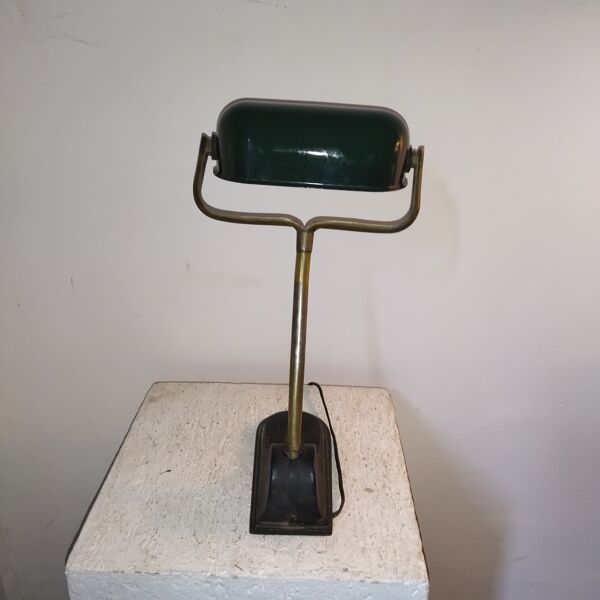 Lampe de banquier ancienne fonte email