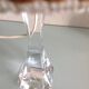 Bedside lamp with glass base and beige fabric lampshade / vintage 60s-70s