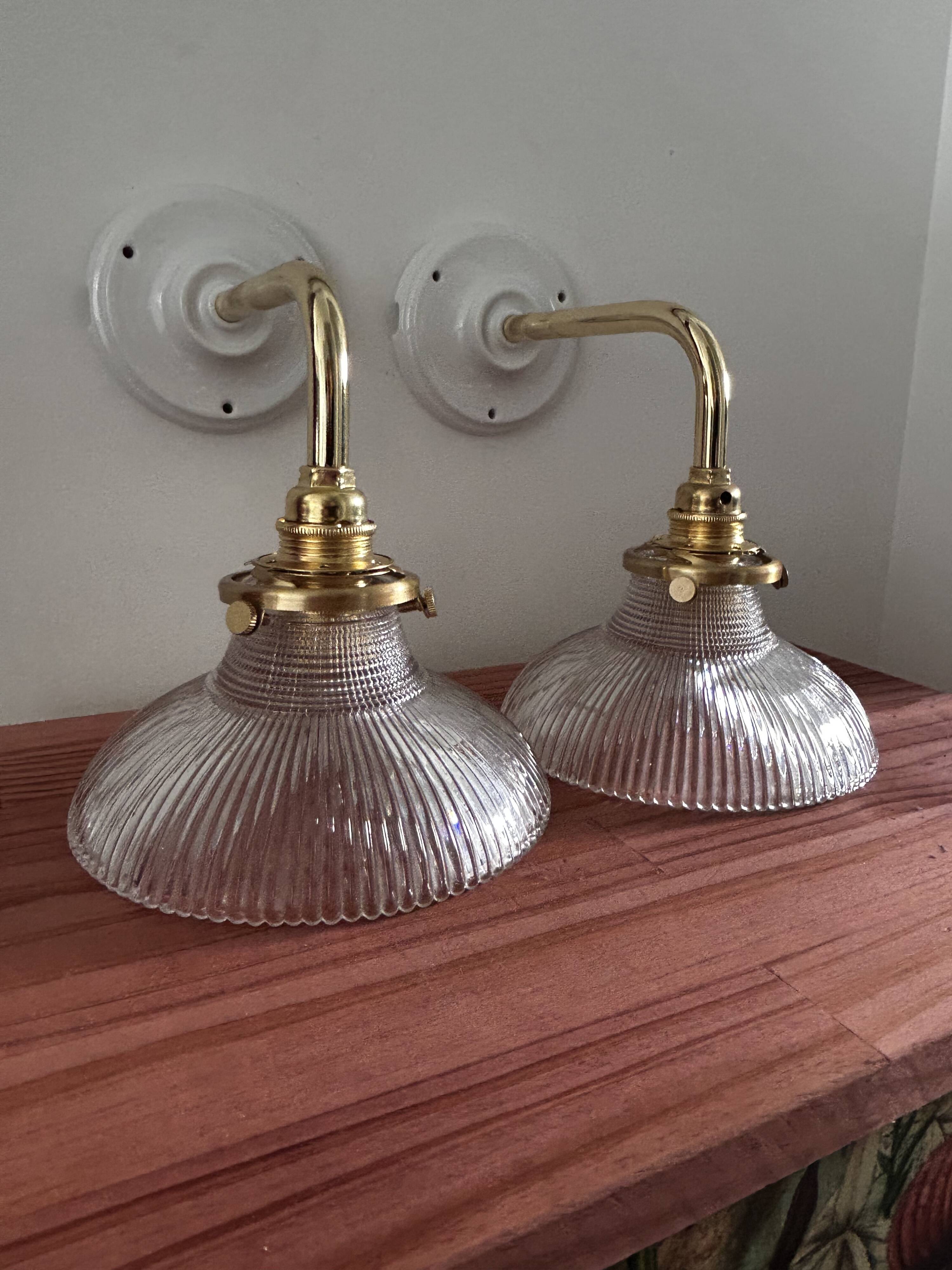 Pair of holophane tulip wall lights