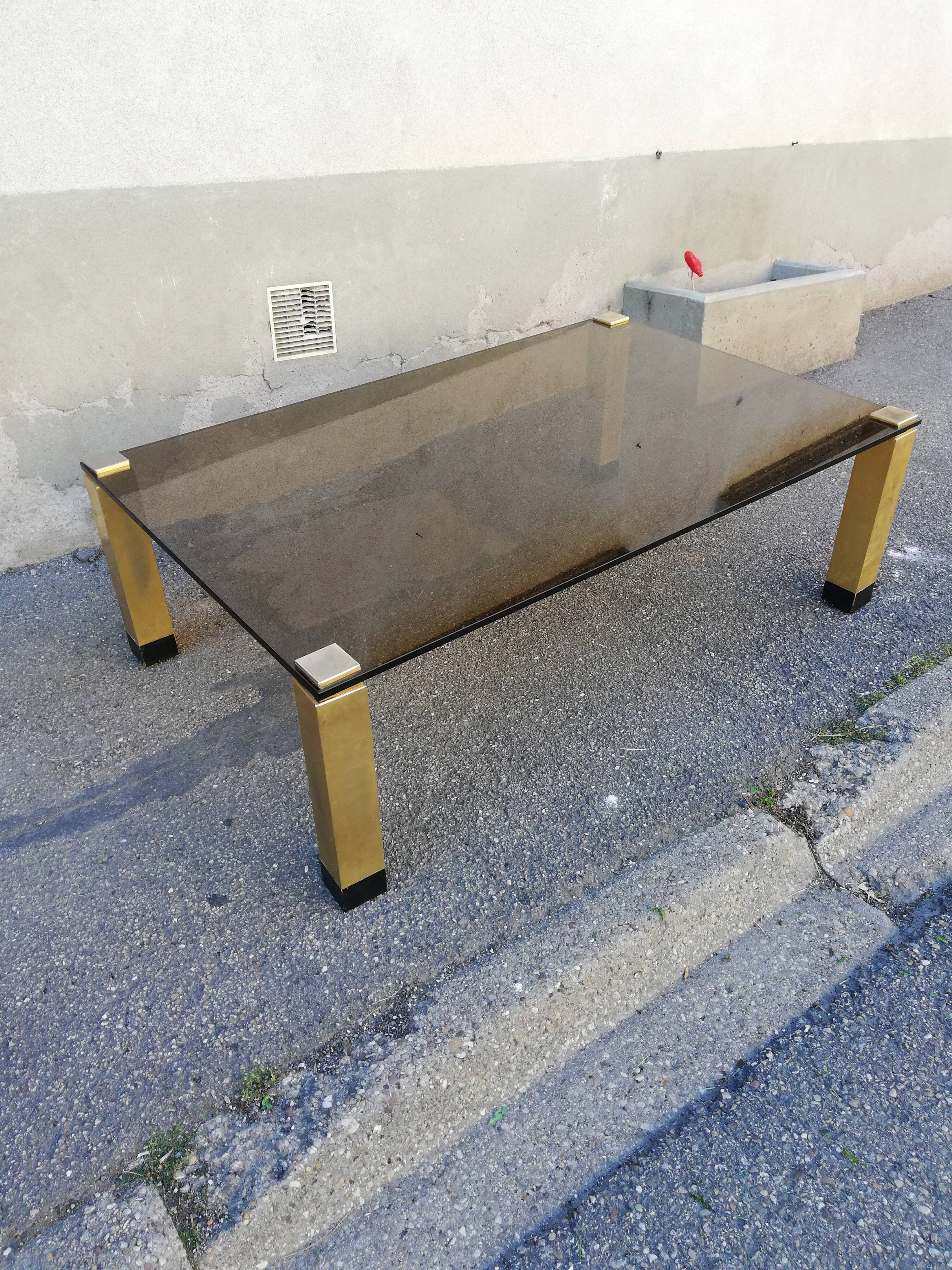 Vintage coffee table smoked glass and golden feet