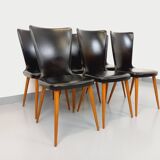 Set of 6 vintage Baumann Essor chairs in beech wood and skai