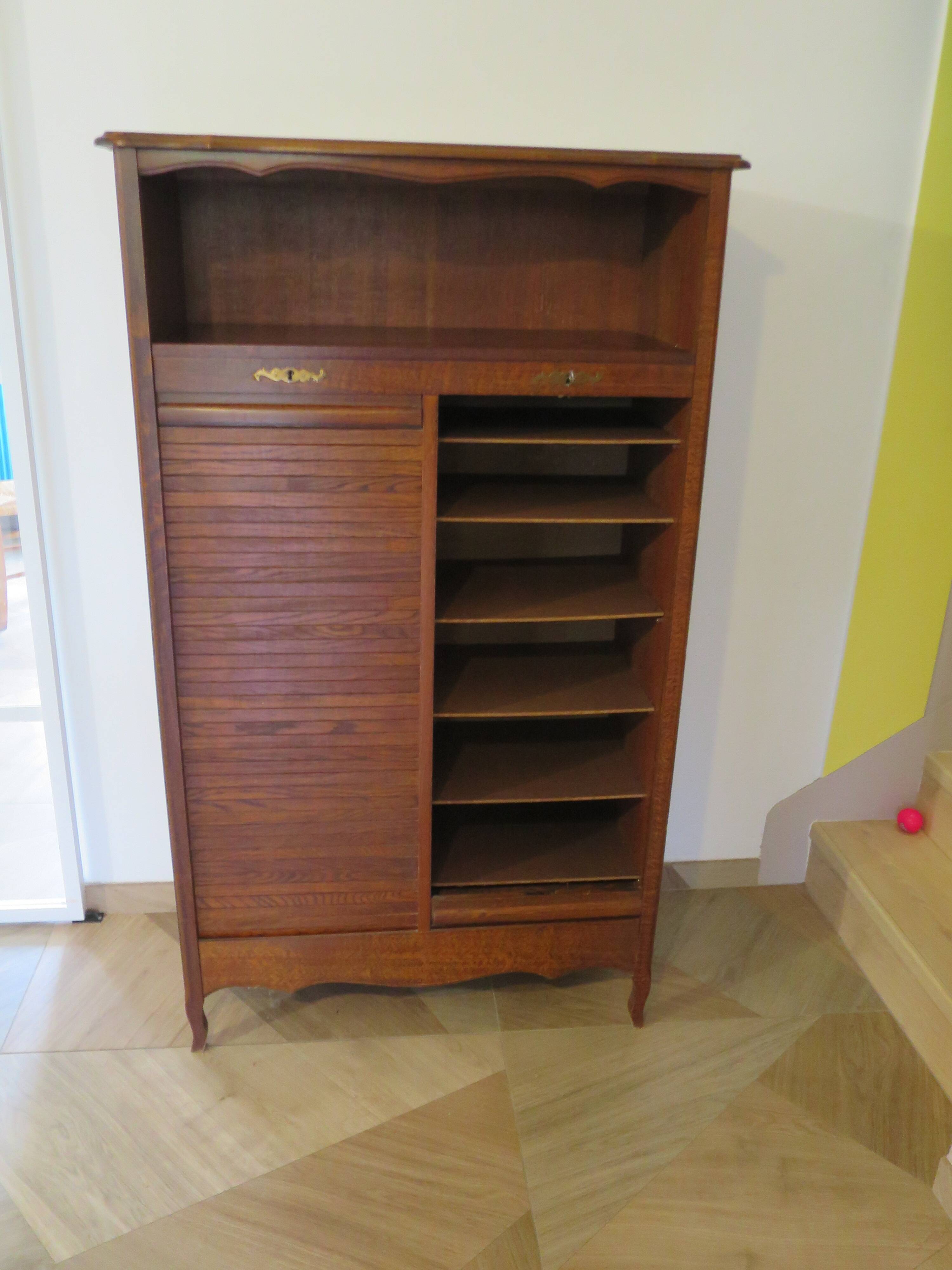 Double curtain cabinet - notary furniture - solid wood - 1970 - industrial style