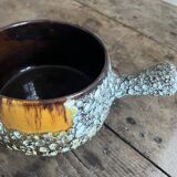 Vallauris ceramic pan – turquoise lava enamel – 1950s/1960s