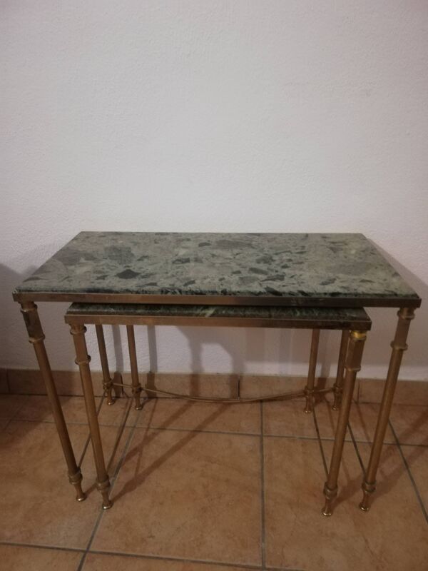 Tables gigognes en laiton et marbre vintage