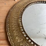 Round hammered brass mirror / vintage openwork