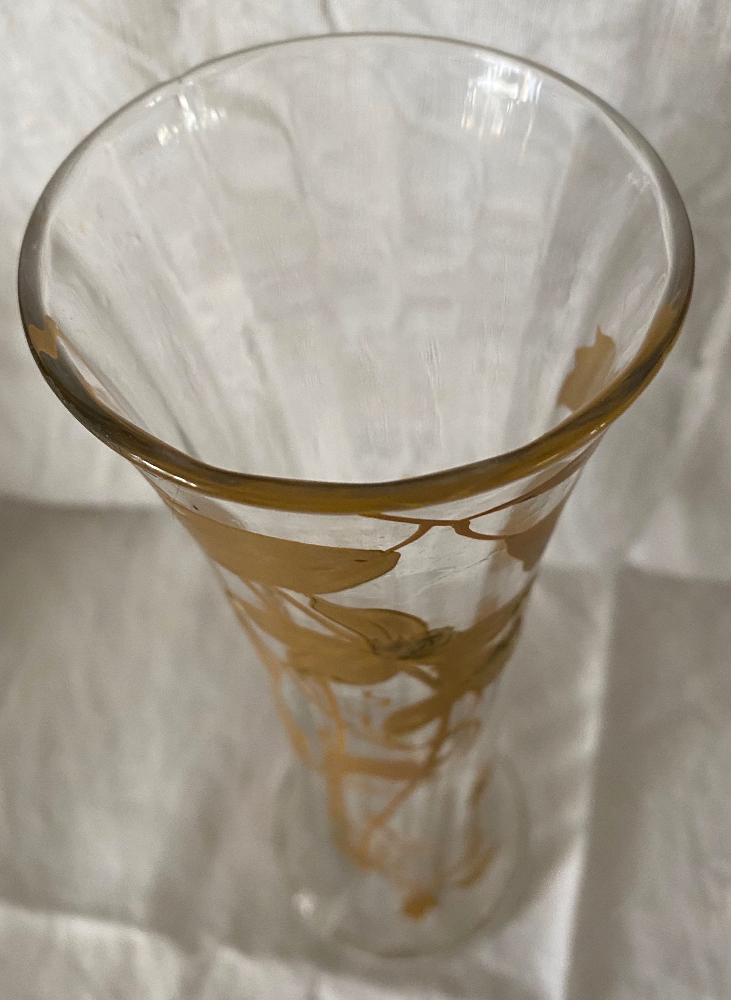 Vase with arabesques of Flowers Gold in Blown Glass Art Nouveau