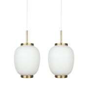 Pair of 2 Danish vintage pendant lamps Kina by Bent Karlby, Lyfa, 1946