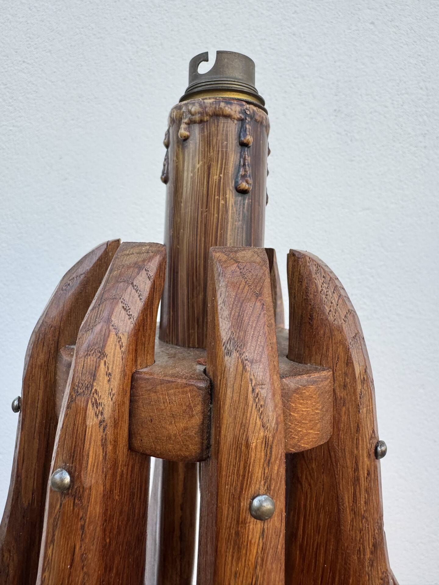 Brutalist teak wood lamp from the 1960s.