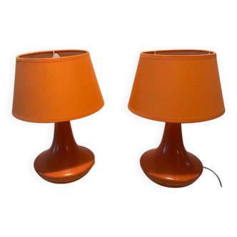 2 orange bedside lamps, 70s