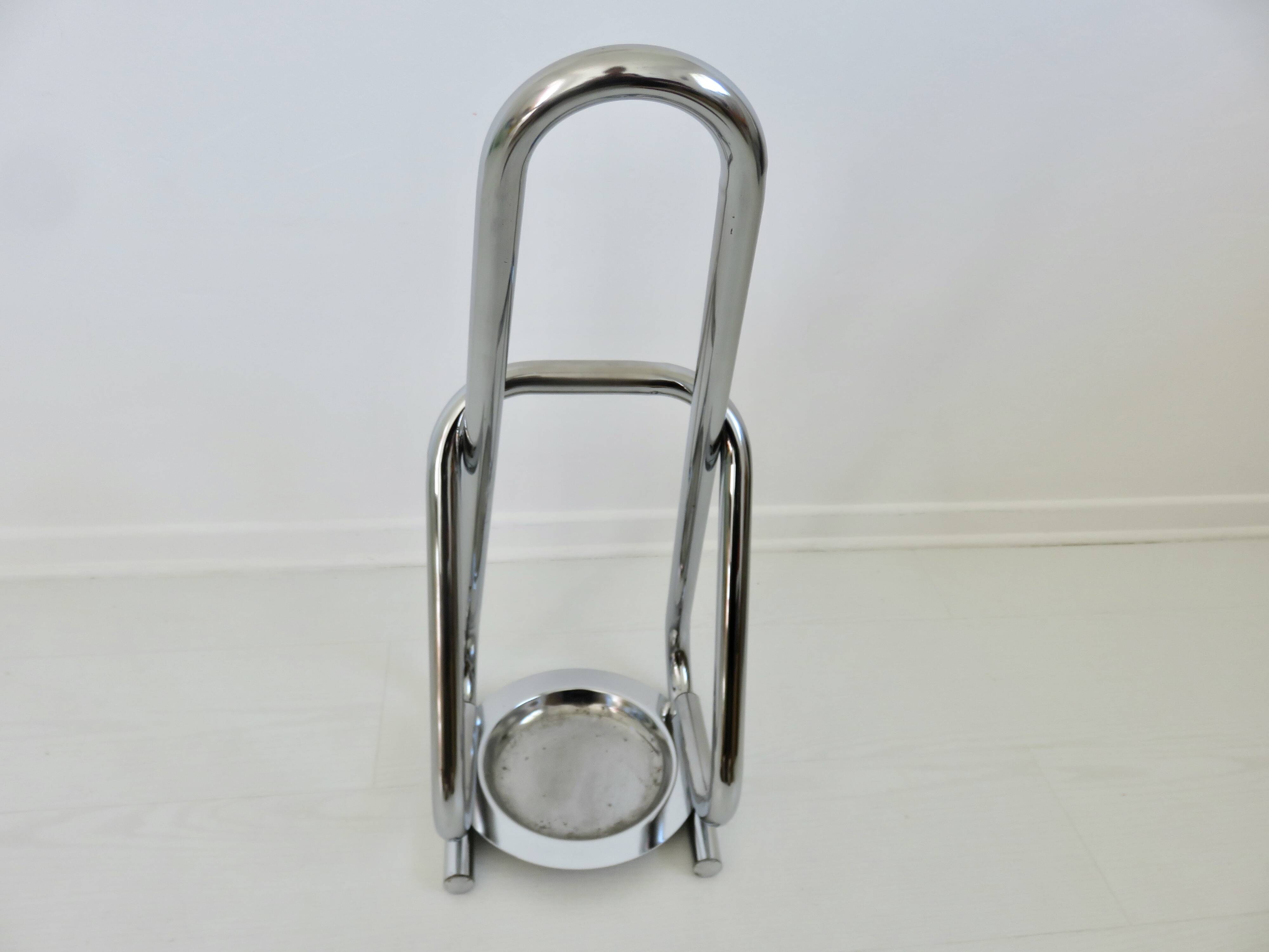 Chrome metal umbrella stand, space age, modernist, futuristic, 70's