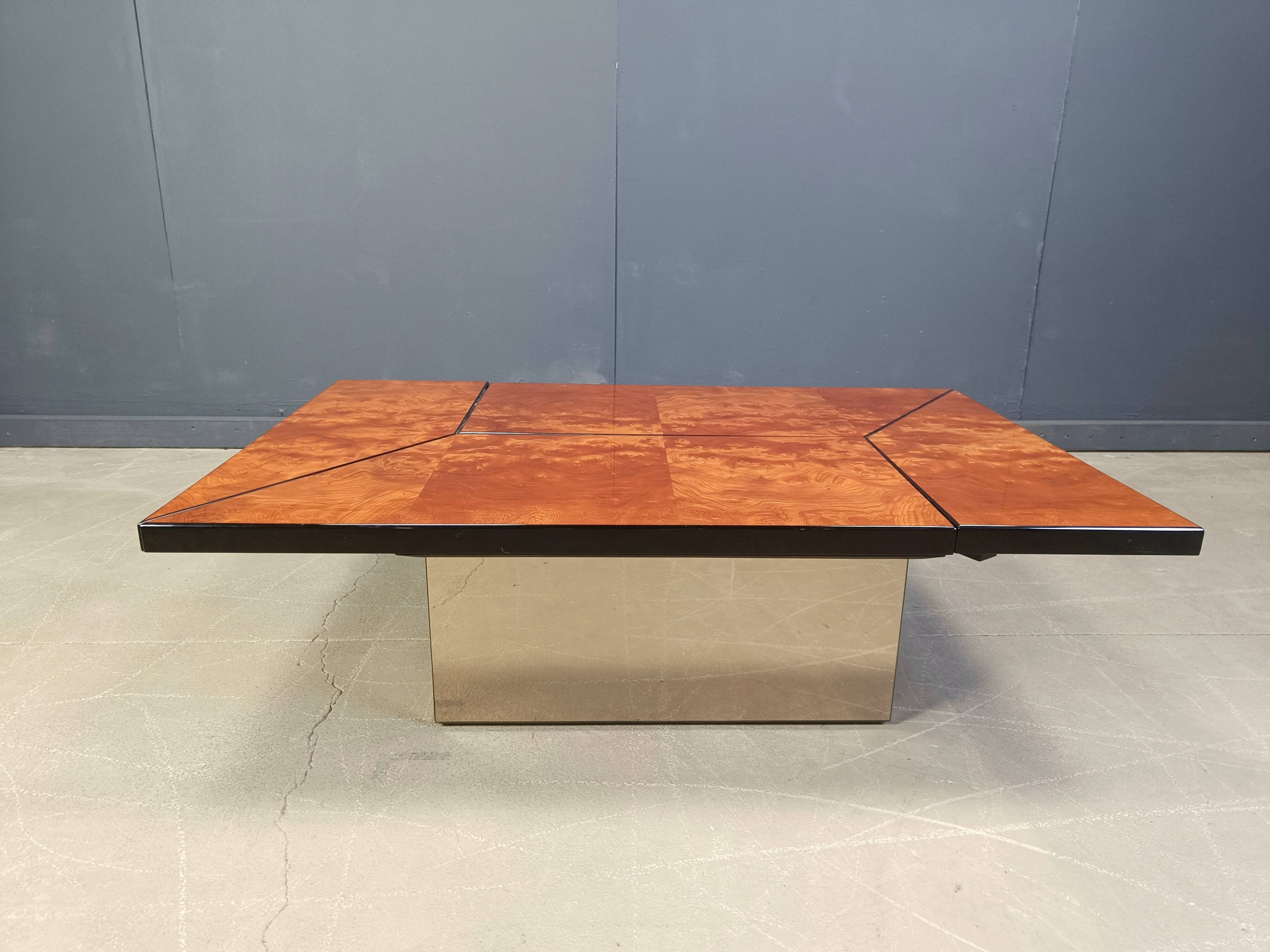 Vintage burl wood hidden bar coffee table, 1970s