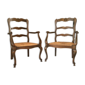 Paire de fauteuils paillés provençaux style Louis XV