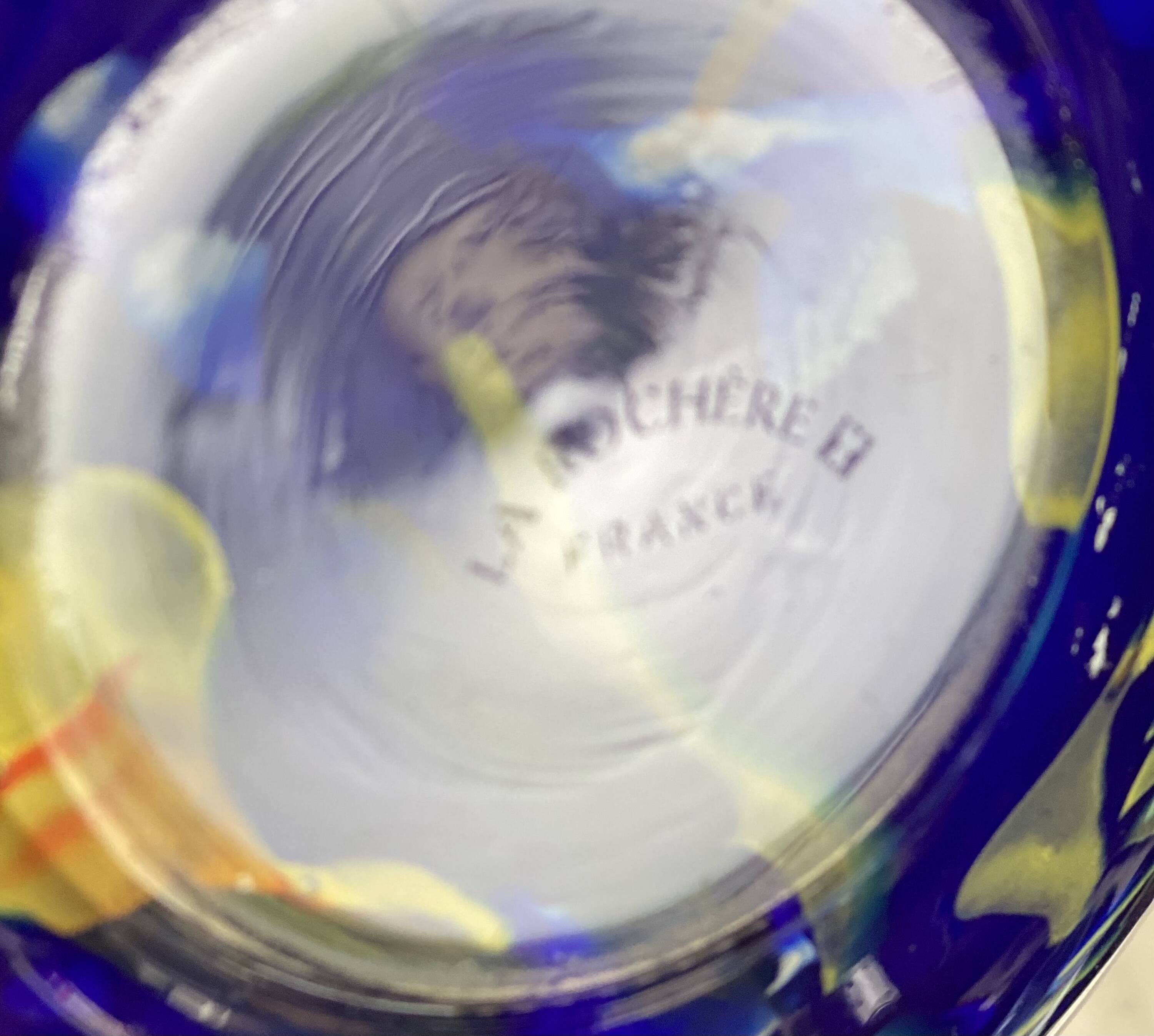 La Rochère vintage speckled blue glass vase 1970-80