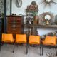 Set of 4 orange school chairs