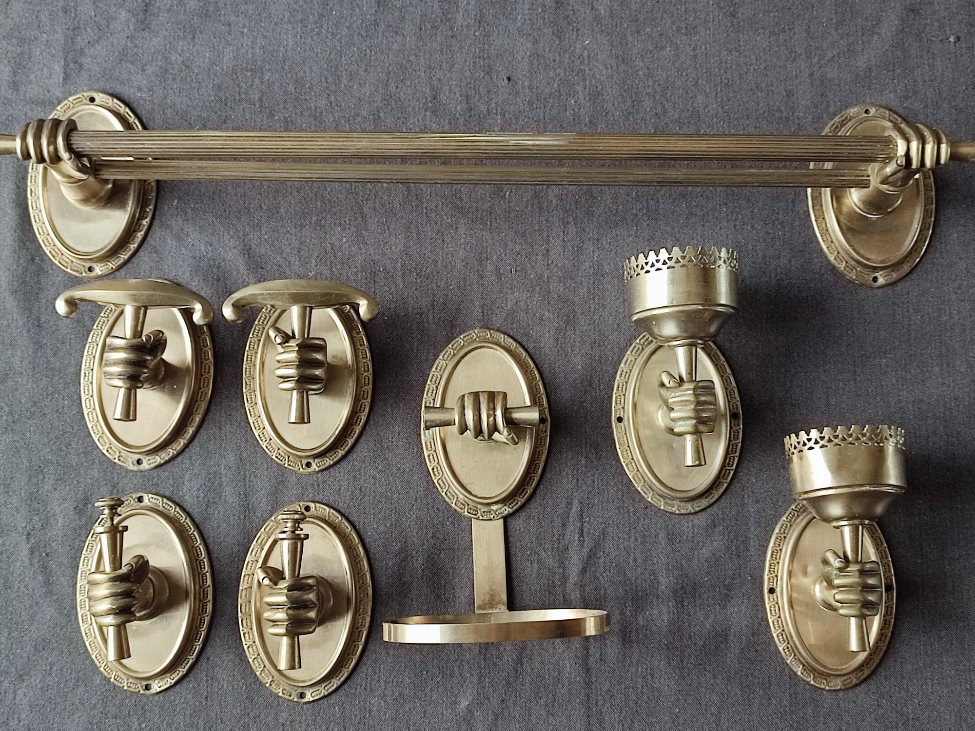 Ensemble de support salle de bain en métal et bronze vintage