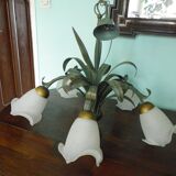 Five Pendant Lights with Frosted White Glass, 1970s