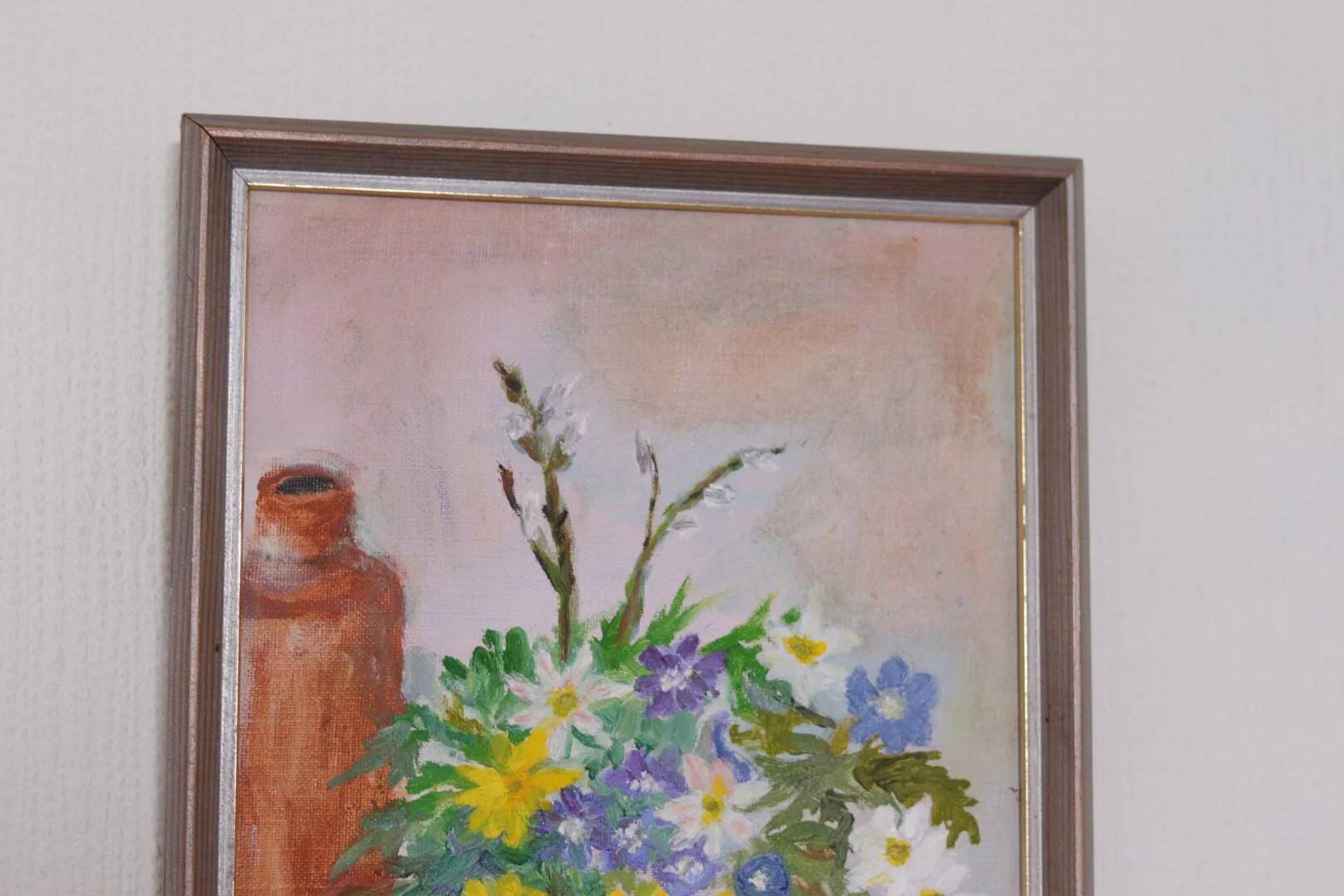 Huile sur toile originale suédoise – « Vase de fleurs » par Carola Bergling
