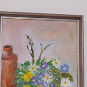 Huile sur toile originale suédoise – « Vase de fleurs » par Carola Bergling