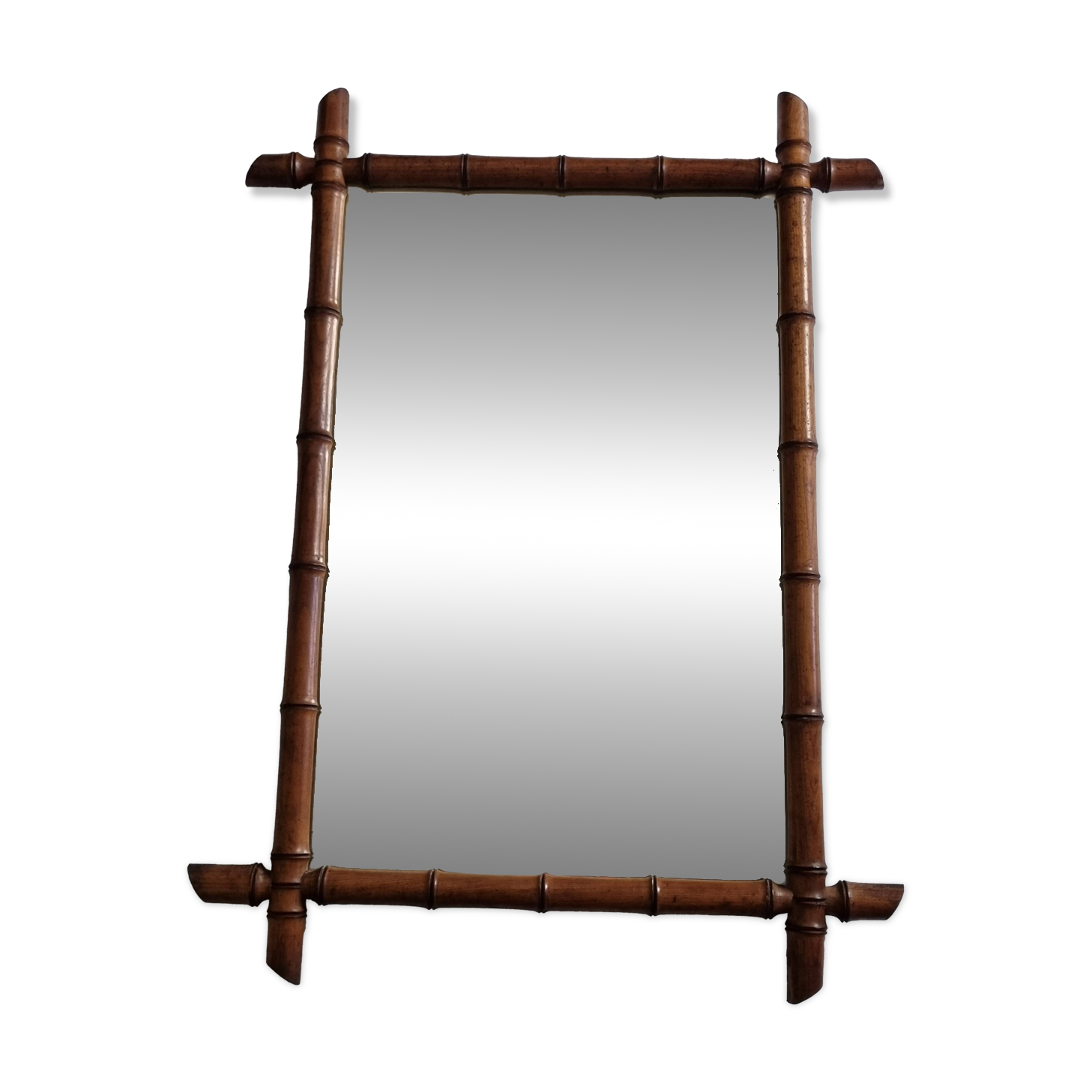Large turned wooden bamboo mirror, 55 x 78 cm, circa 1900