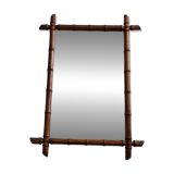 Large turned wooden bamboo mirror, 55 x 78 cm, circa 1900