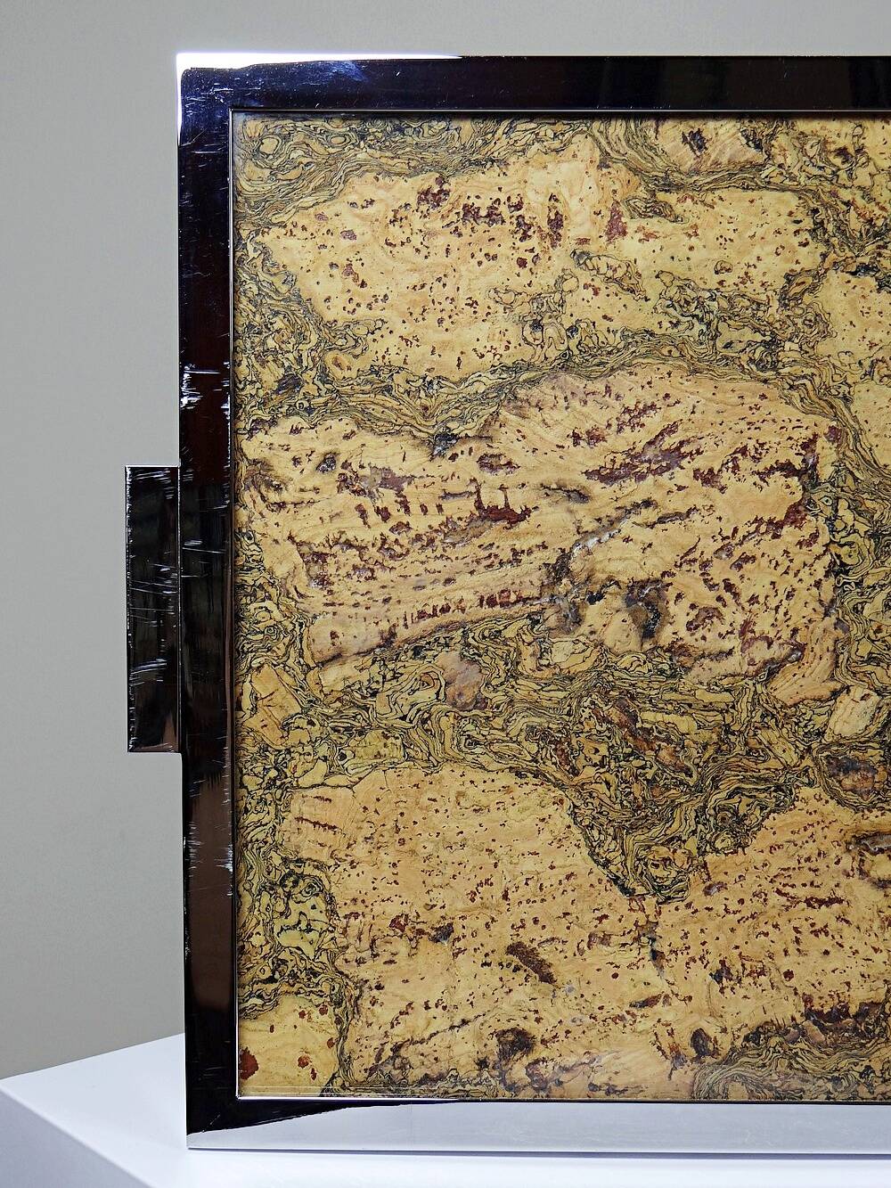 Mid-century chic chrome, cork and glass tray from the 70s