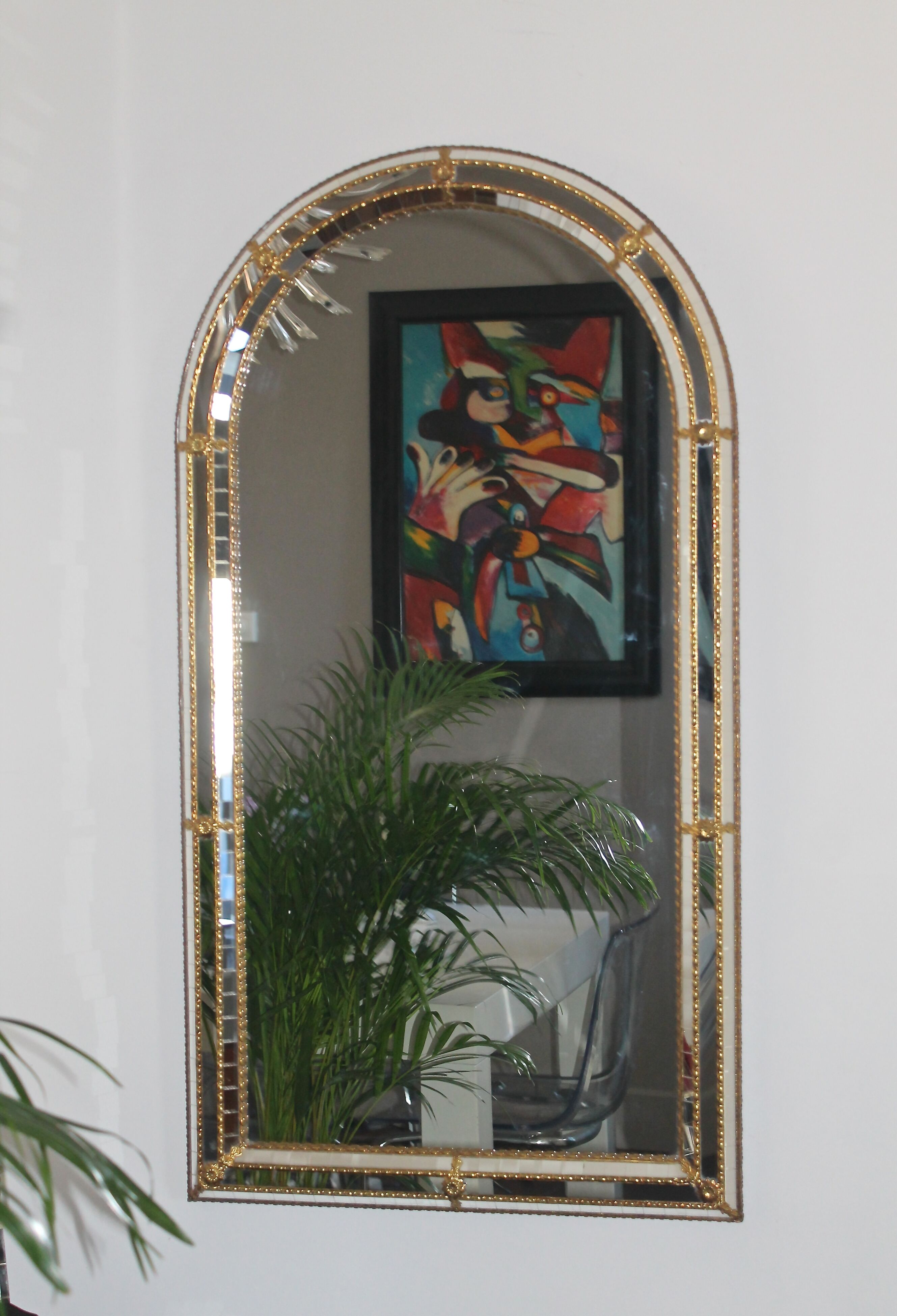 Large Venetian mirror with glazing beads and brass 110x60cm