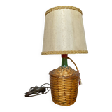 Old wicker dame jeanne lamp + beige lampshade 70's vintage