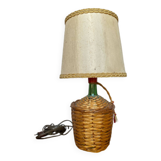 Old wicker dame jeanne lamp + beige lampshade 70's vintage