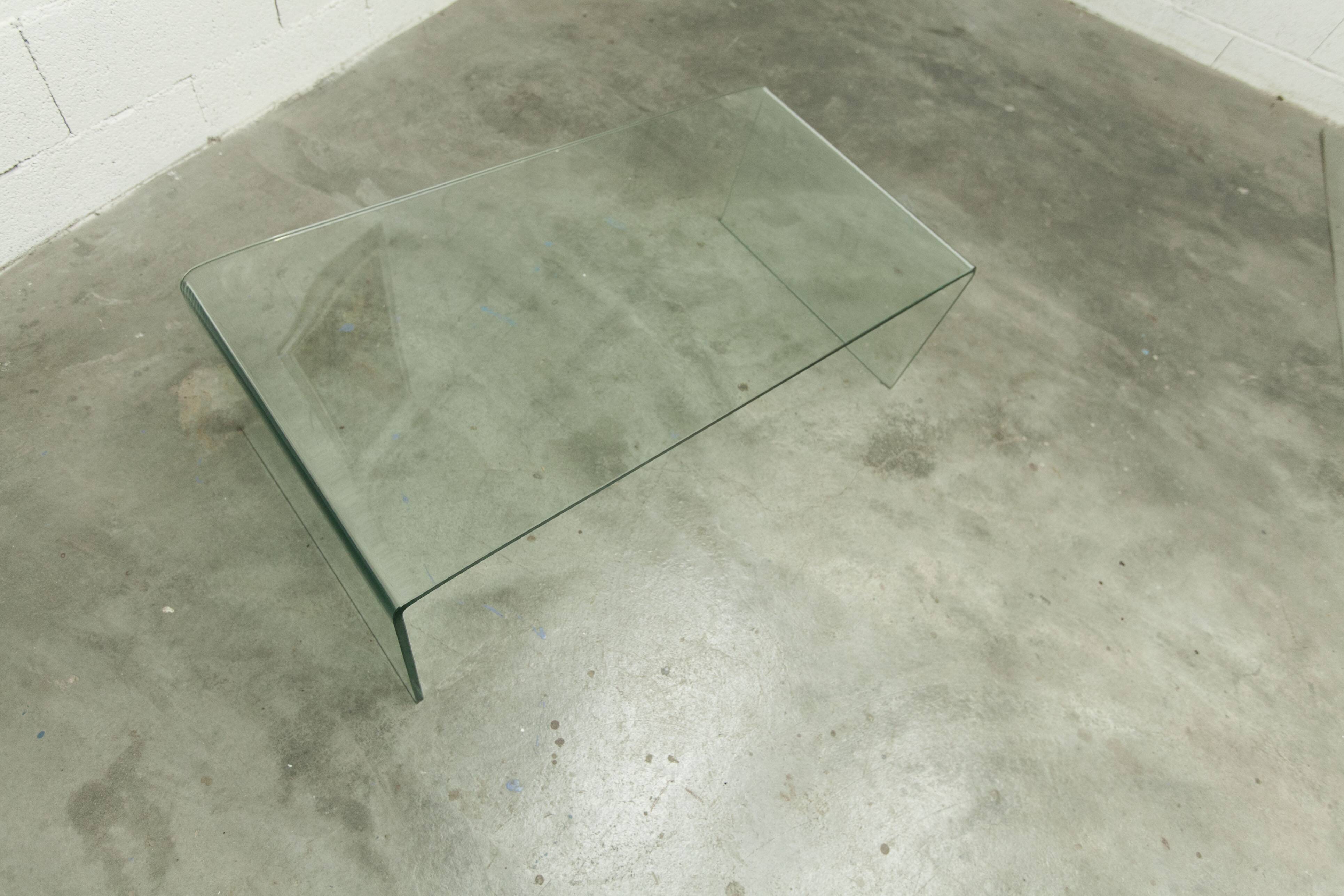 Postmodern Rectangular Curved Tempered Glass Coffee Table, 1990