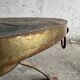 1970s Brutalist Round Coffee Table – Grey Slate Top with Copper-Tone Wrought Iron Frame