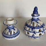 Bougeoir sculpté bleu