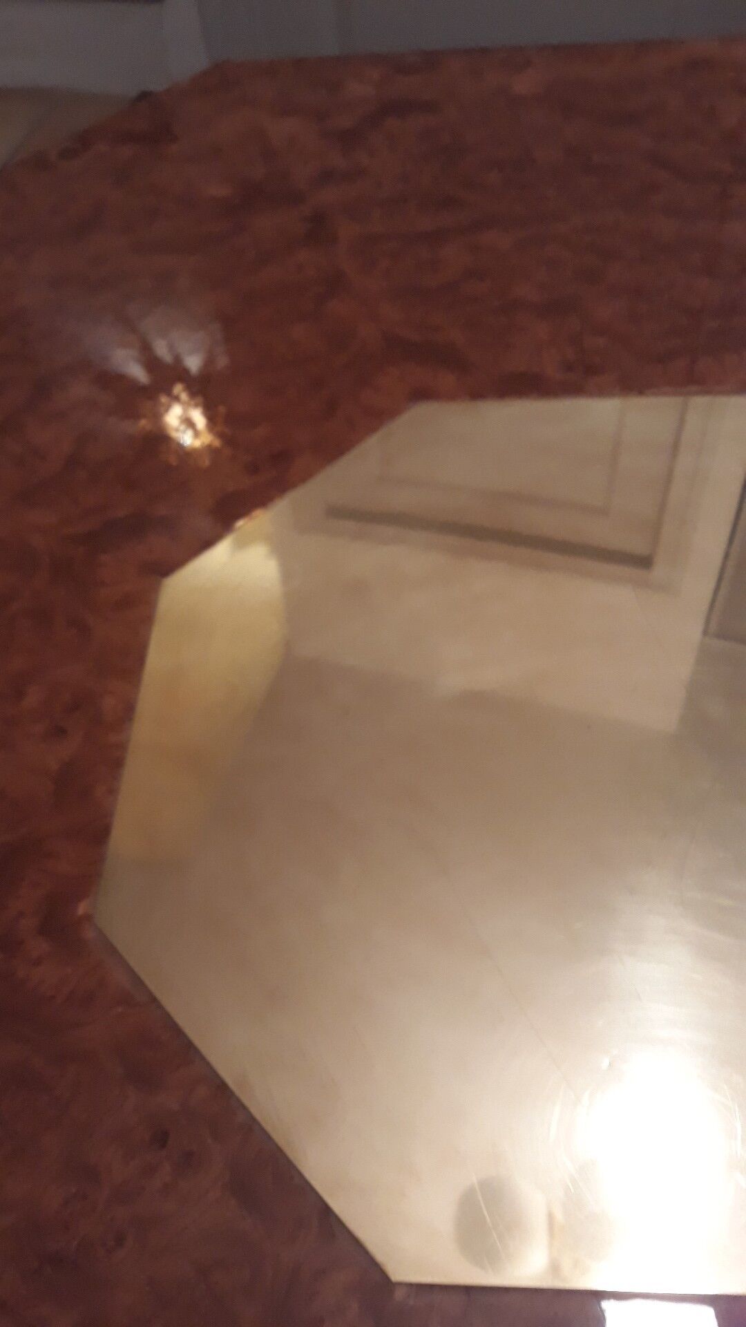 Jean Claude Mahey octagonal table magnifying glass and brass