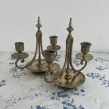 Pair of candlesticks, gilded and enamelled brass, Art Nouveau, early 20th century