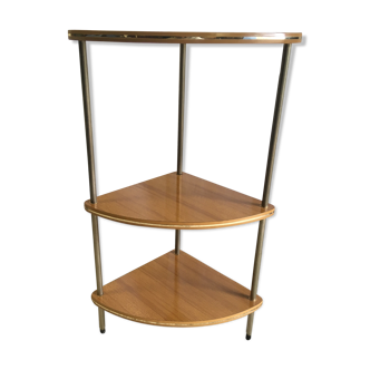 Brass and wood corner shelf in the 1960s