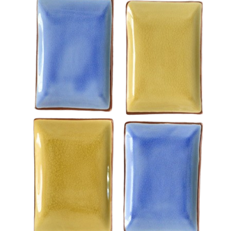 4 rectangular enameled ceramic cups
