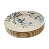 Set of plates birds and flowers Fauvette signed Luneville