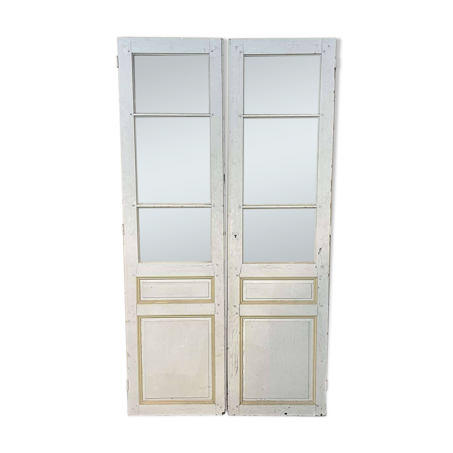 Double glazed interior door in fir from the early 20th century - 2m44 x 1m48
