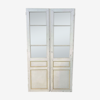 Double glazed interior door in fir from the early 20th century - 2m44 x 1m48