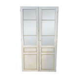 Double porte d'intérieur vitrée en sapin du début XXème - 2m44 x 1m48