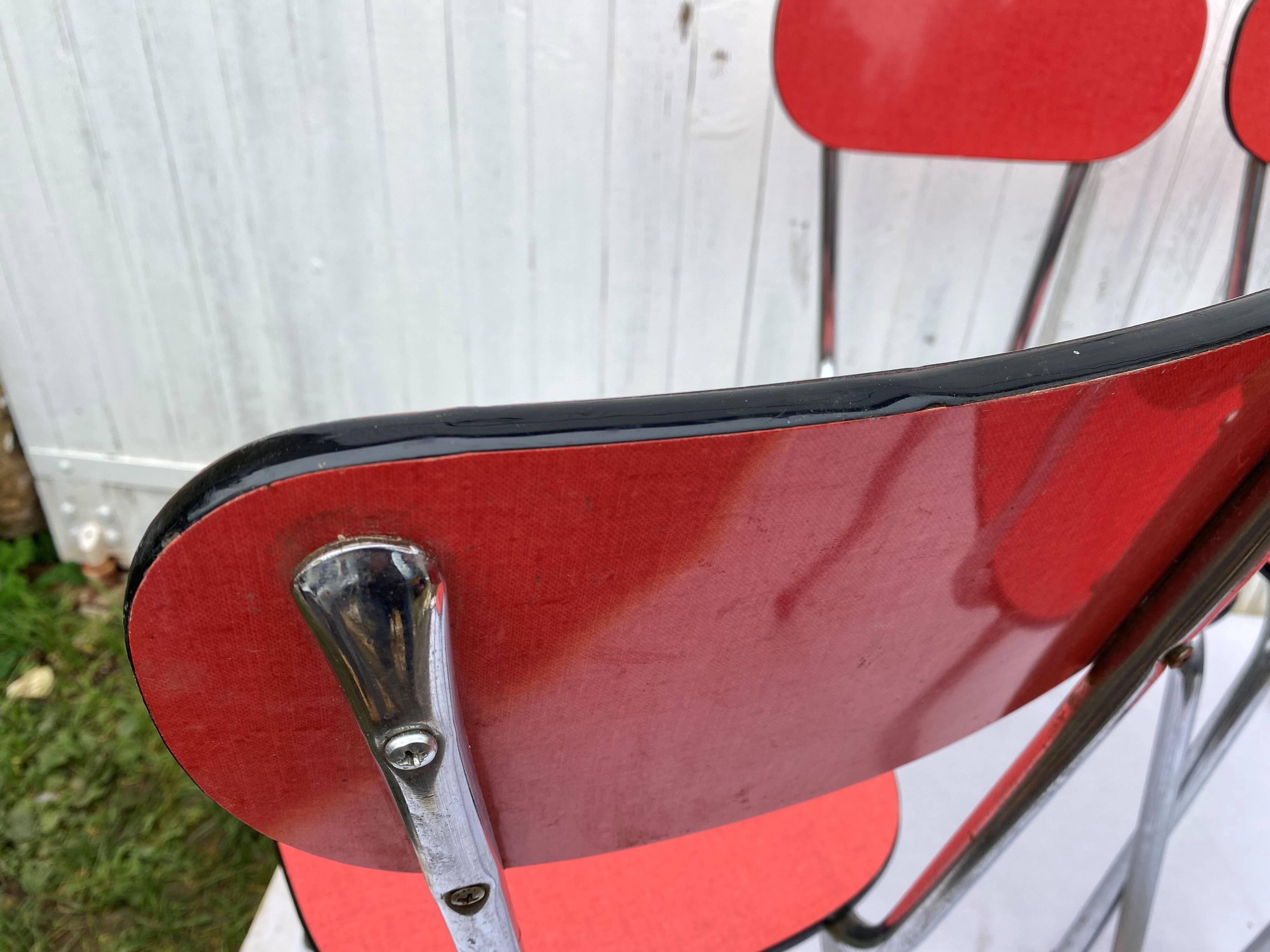 Set of 4 vintage chairs in pop red formica 1960s