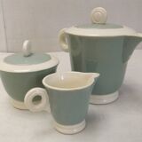 Digoin Sarreguemines almond green vintage Art Deco earthenware coffee set