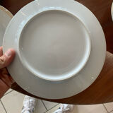 Lot of six flat plates, crockery, old white, gilded