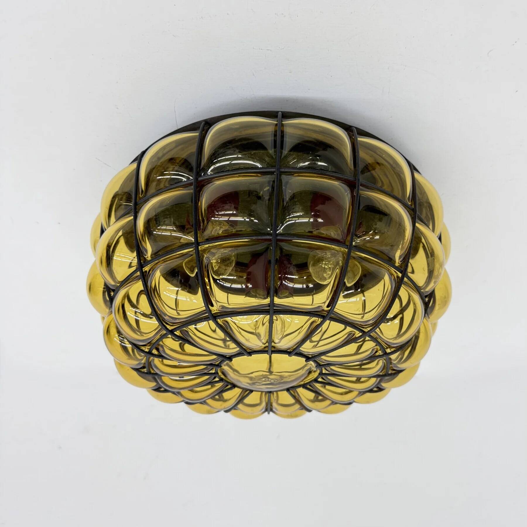 Venetian Murano caged glass flush mount with large bubbles, 1960s