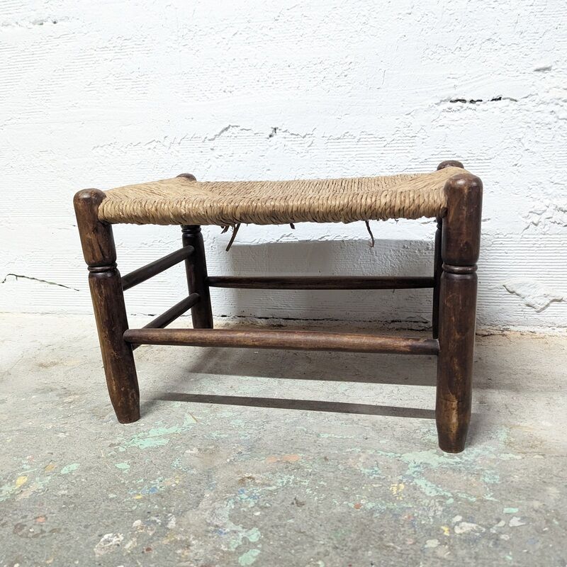 Wooden foot stool and straw