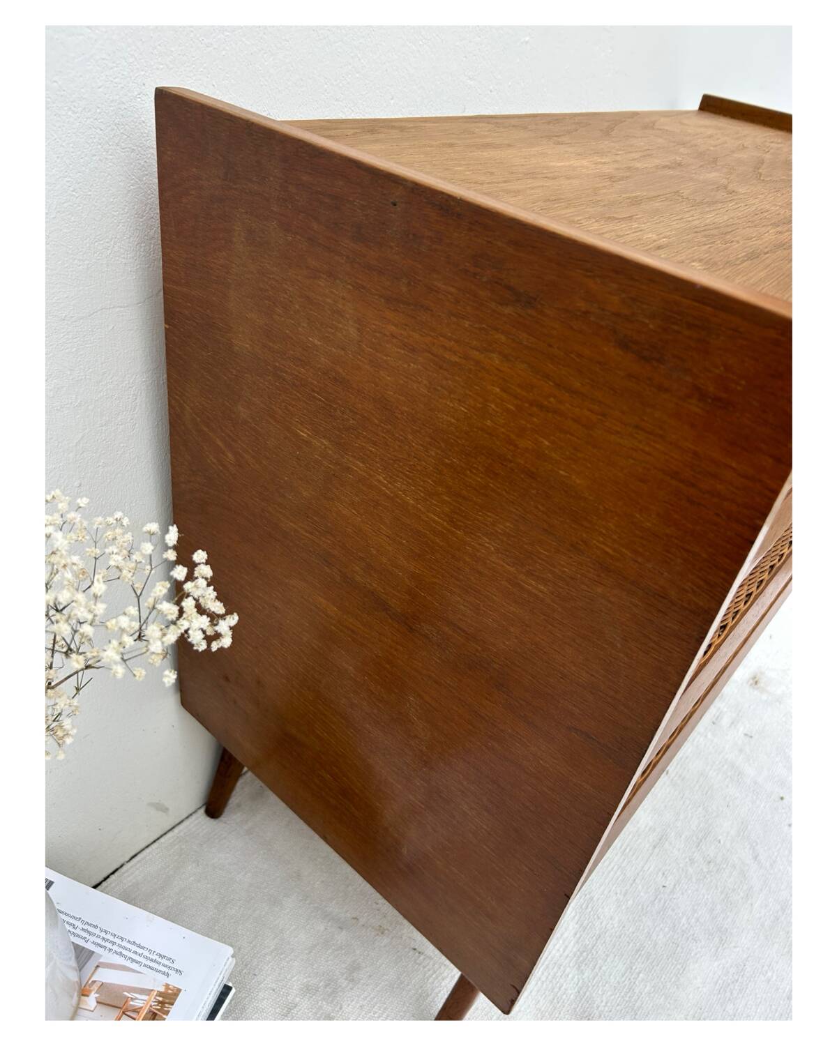 Rattan and wood chest of drawers