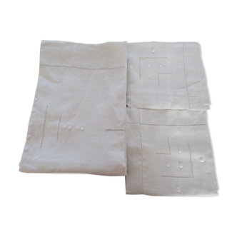 Old hand-embroidered sheet and its two coordinated pillowcases