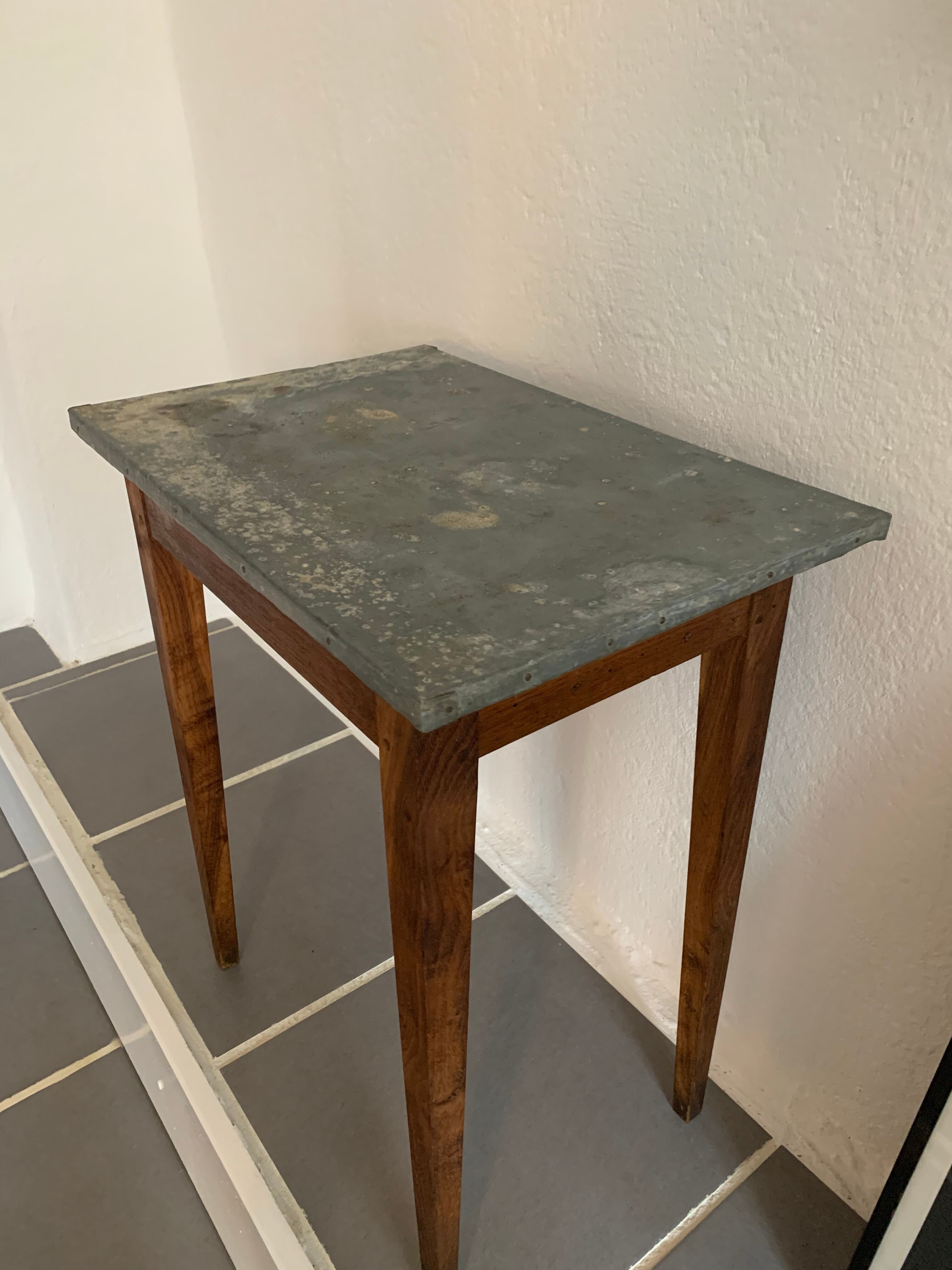 Old zinc tray farm table